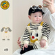 G.duck嬰兒連體衣秋裝新生兒男寶衣服超萌卡通大眼睛假兩件長(cháng)袖哈衣春秋 杏色條紋卡通假兩件連體衣 80cm (XXS)