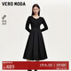 VEROMODA 連衣裙2024早秋新款針織拼接百褶連衣裙赫本小黑裙324346030