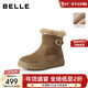 百麗（Belle）厚底增高雪地靴女冬季新款商場(chǎng)同款加毛保暖短靴E6W1DDD5 卡其色 37