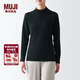 MUJI女式 柔軟棉 高領(lǐng)長(cháng)袖T恤 打底衫 女裝 上衣 FCD85C3A 黑色 XL(165/92A)