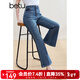 百圖betu女裝2025春夏新款牛仔褲裱袋撞色高腰九分喇叭褲褲子2502T68 牛仔色 L
