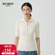 深呼吸DEEP BREATH女裝拉鏈翻領(lǐng)短袖豎坑條針織衫女A301239 米白 XL (5)