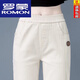 羅蒙（ROMON）全棉春秋新款中老年媽媽褲純棉女士褲高腰松緊大碼休閑直筒長(cháng)褲 米色【純棉面料】 XL 【建議120-130斤】