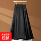 新中式馬面裙國風(fēng)緞面半身裙女高腰顯瘦提花A字大擺百搭百褶裙 黑色（有內襯） M （90-105斤）