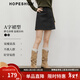 紅袖（hopeshow）又a又颯半身裙2025冬季新款女裝氣質(zhì)休閑磨毛拼接插袋顯瘦A字短裙 黑灰3090 M