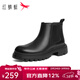 紅蜻蜓男士皮鞋秋冬新款男士高幫短袖百搭厚底切爾西靴皮鞋WTD34008 黑色 40