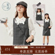 紫涵（ZIHAN）紫涵長(cháng)袖飄帶襯衫無(wú)袖背心a字短裙內外兩件套裝裙女秋季新款 灰格 M