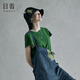 日著(zhù)（rizhuo）俠氣風(fēng)短袖T恤2026夏季新款女獨特流行時(shí)尚圓領(lǐng)休閑針織上衣 揭瓦綠 L