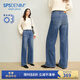 simple pieces【十分薯條褲】秋冬款SPS牛仔四面彈寬松開(kāi)叉直筒褲 經(jīng)典中藍/身高153-164(現貨) S 88/90 （95-105斤）