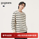 gxgjeans男裝 多色撞色條紋時(shí)尚寬松圓領(lǐng)長(cháng)袖T恤男 25年秋新品 黑白條 M (170)