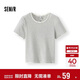 森馬（Semir）短袖T恤女夏季短款蕾絲花邊圓領(lǐng)緊身衣服顯瘦條紋衫102325100007