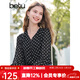 百圖betu女裝2025春季新款襯衫V領(lǐng)復古波點(diǎn)印花雪紡長(cháng)袖襯衫女2502T39 黑色 M