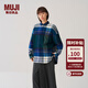 MUJI女式法蘭絨襯衫領(lǐng)寬版長(cháng)袖襯衫女士格子襯衣外套25年冬季女裝 綠色格紋 S （155/80A）