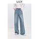 LILY2026春新款女裝含萊賽爾復古幸運花燙珠通勤牛仔褲直筒闊腿褲 419牛仔藍 S