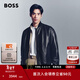 雨果博斯BOSS男士冬季紋理皮革常規版型夾克 001-黑色 L (50)