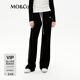 MO&Co.【保暖面料】撞色抽繩松緊腰寬松長(cháng)直筒闊腿休閑褲軟糯風(fēng) 黑色 M 165
