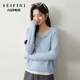 詩(shī)凡黎（‘S EIFINI）【松弛衫】假兩件連帽針織衫2026春新款撞色肌理感長(cháng)袖上衣 海冰藍色 S