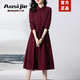 奧絲婕（Aosijie）高端品牌長(cháng)袖連衣裙女2026春秋新款氣質(zhì)收腰顯瘦法式襯衫打底長(cháng)裙 酒紅 XL
