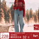 三彩2025冬季新款加絨牛仔褲高腰寬松闊腿褲長(cháng)褲女