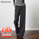 Olrain【5折】百搭松緊腰闊腿直筒褲女秋裝新款通勤顯瘦休閑褲 深灰色 M 160/68A/M