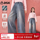 ASK JUNIOR蝴蝶結燙鉆兒童褲子女童2026春季闊腿牛仔褲休閑長(cháng)褲