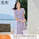 香影紫色碎花裙連衣裙女2025夏裝新款氣質(zhì)通勤中長(cháng)法式v領(lǐng)雪紡裙 淺紫 L 165/88A/110-125斤