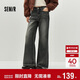 森馬（Semir）牛仔褲女冬腰帶抓絨寬松喇叭褲做舊2025高街街頭長(cháng)褲10A725124002