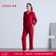 愛(ài)慕（Aimer）【牛奶系】紅色本命年家居女含蛋白柔潤牛奶生活翻領(lǐng)長(cháng)袖分身套裝 朱櫻紅JF0 M 165