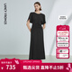 朗姿法式褶皺收腰設計感小眾氣質(zhì)高級感長(cháng)裙夏裝新款女連衣裙 黑色 L