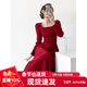 GARNUO紅色長(cháng)袖連衣裙女春秋法式訂婚禮服敬酒服平時(shí)可穿紅裙子收腰長(cháng)裙 紅色【長(cháng)袖長(cháng)款】 S【101-110斤】