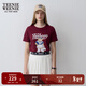 Teenie Weenie小熊短袖T恤女夏季學(xué)院風(fēng)休閑印花寬松圓領(lǐng)短袖T恤衫 酒紅色 S (160)