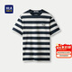 HLA海瀾之家短袖T恤男圓領(lǐng)條紋字母繡花短袖男夏季