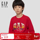 蓋璞（GAP）男女童2025冬季新款印花logo棉質(zhì)圓領(lǐng)長(cháng)袖T恤兒童裝上衣829553