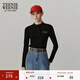 Teenie Weenie小熊女裝時(shí)尚簡(jiǎn)約秋季修身毛針織打底衫黑色中領(lǐng)毛衣 黑色 S 160