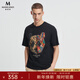 MANGANO男裝夏季時(shí)尚個(gè)性燙鉆熊頭印花圖案時(shí)尚短袖T恤男圓領(lǐng)體恤 黑色 50 (175/96A)