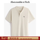 Abercrombie & Fitch經(jīng)典小麋鹿圖案男裝25夏季美式重磅寬松亨利領(lǐng)短袖T恤 奶油色 L (180/108A)尺碼偏大