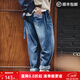 馬登工裝美式休閑磨白丹寧牛仔褲水洗貓須寬松闊腿直筒長(cháng)褲男秋 牛仔藍 L
