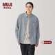 MUJI男式 水洗牛津紐扣領(lǐng)長(cháng)袖襯衫 男士襯衣外套純棉 春季 AC4AAC4A 深藏青色格紋 L (175/100A)
