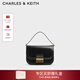 CHARLES&KEITH金屬扣翻蓋復古豆腐包單肩包包女包生日新年禮物CK2-80782444 Black黑色 M