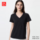 優(yōu)衣庫女裝竹節紗V領(lǐng)T恤/短袖26春夏新款483460 09 黑色 XL