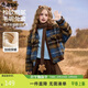 ASK JUNIOR兒童外套2025冬季中大童翻領(lǐng)撞色格紋夾克女童長(cháng)袖呢子大衣