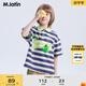 M.Latin/馬拉丁童裝大童夏裝新品印花polo領(lǐng)條紋短袖T恤 灰色條 110