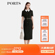 PORTS寶姿女裝2025春夏新款簡(jiǎn)約黑白撞色襯衫領(lǐng)修身束腰連衣裙 黑色 L