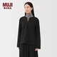 MUJI女式 橫豎彈力起毛套頭長(cháng)袖罩衫t恤上衣25年冬季女裝BC2ORC5A 黑色 S (155/80A)