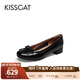 接吻貓KISSCAT船鞋復古法式平底鞋溫柔蝴蝶結女士單鞋KA54518-10 黑色 皺紋牛漆皮 36