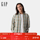 GAP男裝春季款純棉刺繡logo長(cháng)袖彩格子襯衫寬松上衣723246 黃色格子 L (175/96A) 亞洲尺碼