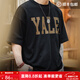 馬登工裝 美式撞色字母印花T恤學(xué)院風(fēng)耶魯大學(xué)純棉短袖體恤男夏季 黑色 （寬松偏大） L