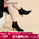 千百度（C.BANNER）時(shí)裝靴冬款高跟靴細跟小羊皮百搭舒適短靴女鞋A23577504 黑色 37