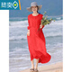 夏典素訂女王（SE.PSTP）雙層亞麻白色連衣裙女2025法式感海邊度假飄逸大擺沙灘裙子女 紅色 L 【建議105-125斤】