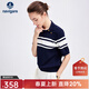 Navigare意大利小帆船斜襟翻領(lǐng)短袖T恤女士25夏季新款時(shí)尚通勤條紋POLO衫 海軍藍 L